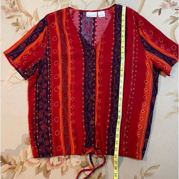 Size 14 Worthington, cinnamon red and purple patterns, button-down blouse - Picture 4 of 7